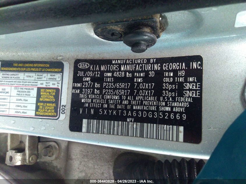 2013 KIA SORENTO LX - 5XYKT3A63DG352669