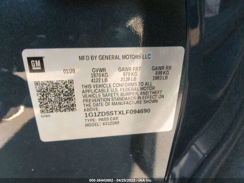 2020 CHEVROLET MALIBU LT - 1G1ZD5STXLF094690