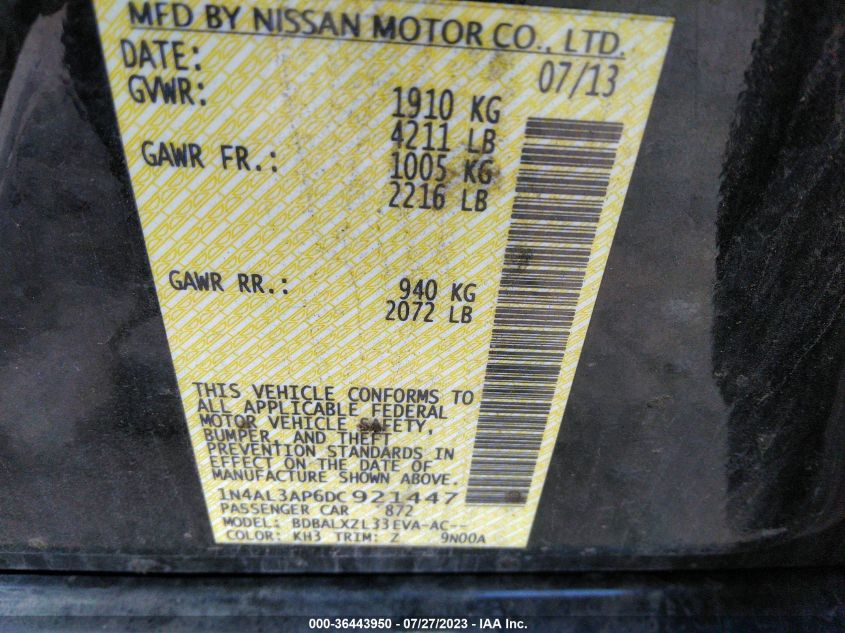 2013 NISSAN ALTIMA 2.5 SL - 1N4AL3AP6DC921447
