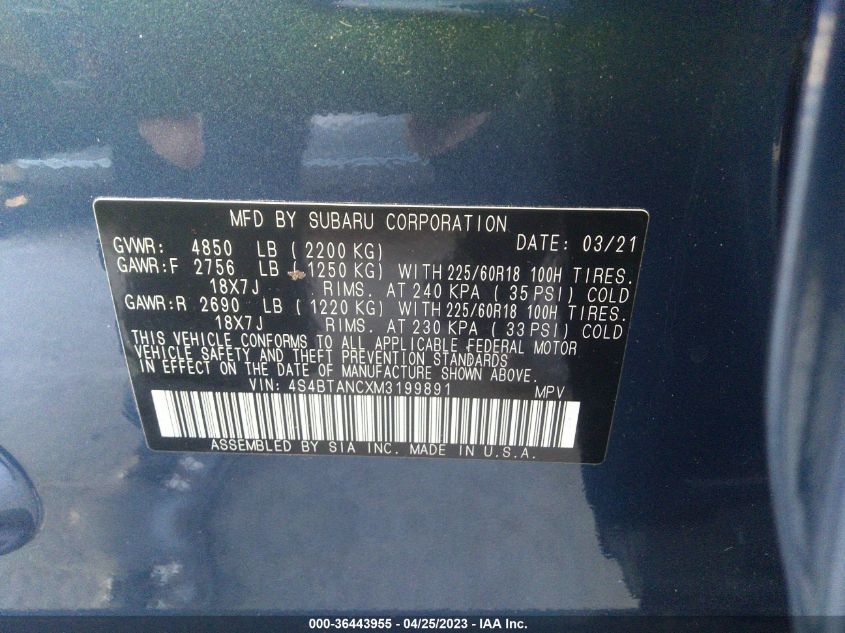 2021 SUBARU OUTBACK LIMITED - 4S4BTANCXM3199891