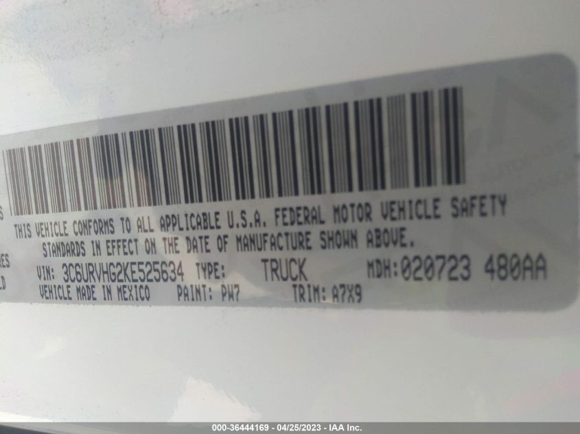 2019 RAM PROMASTER CARGO VAN - 3C6URVHG2KE525634