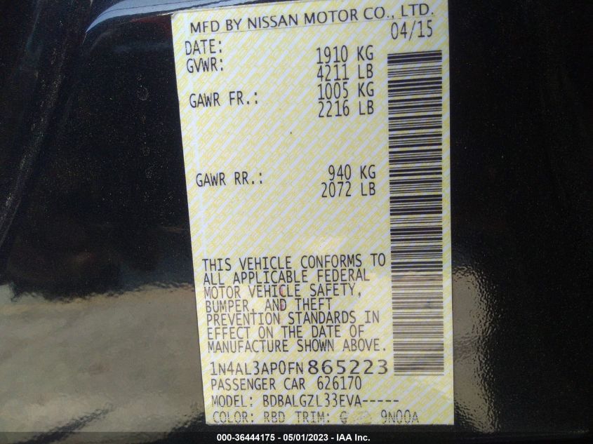 2015 NISSAN ALTIMA 2.5 S - 1N4AL3AP0FN865223