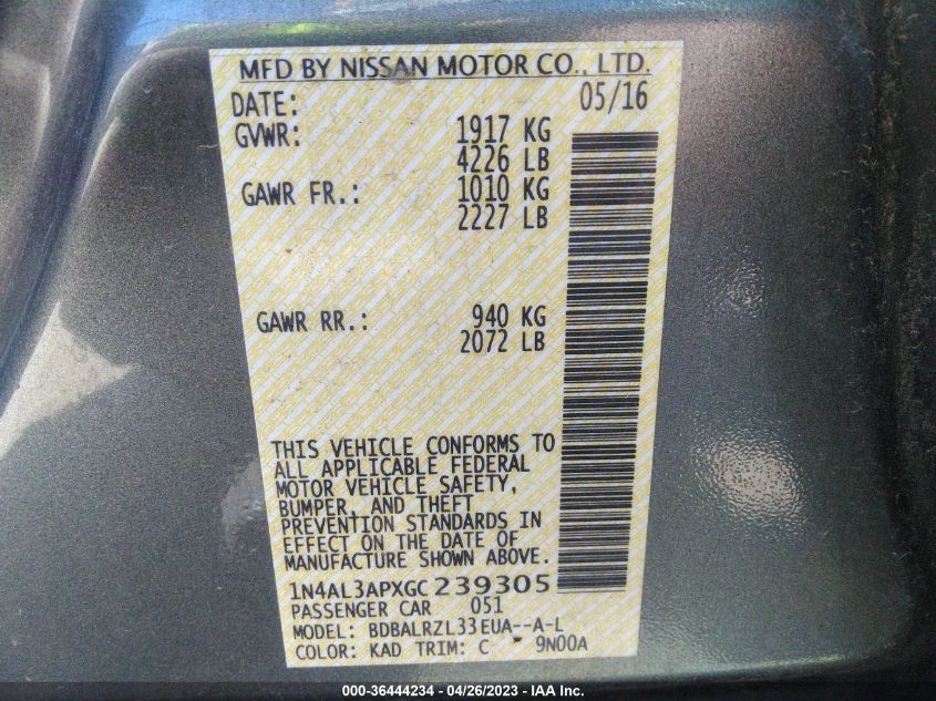 2016 NISSAN ALTIMA 2.5 SL - 1N4AL3APXGC239305