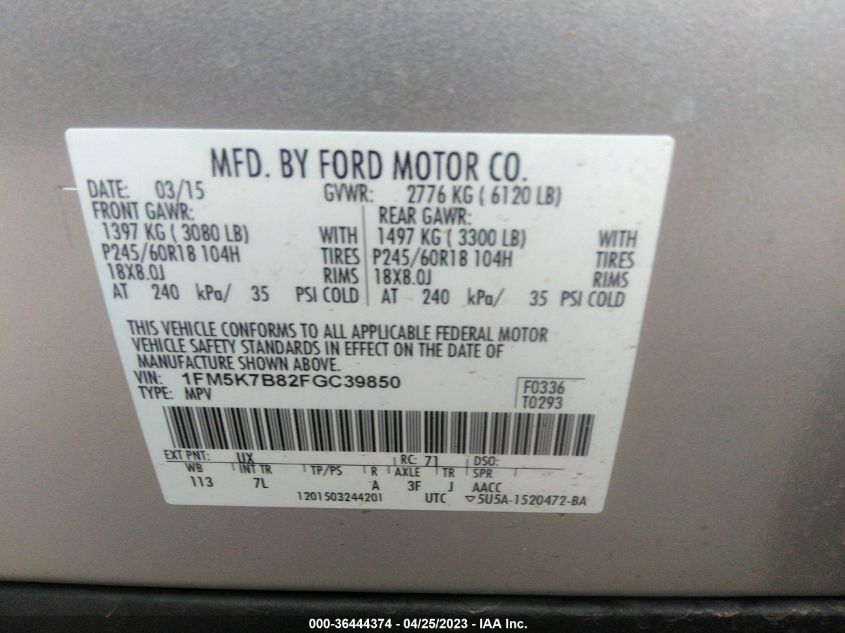 2015 FORD EXPLORER BASE - 1FM5K7B82FGC39850
