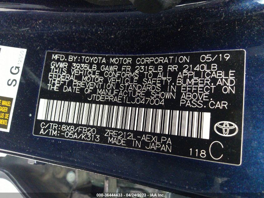 2020 TOYOTA COROLLA LE - JTDEPRAE1LJ047004