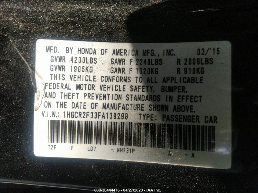 2015 HONDA ACCORD SEDAN LX - 1HGCR2F33FA139298