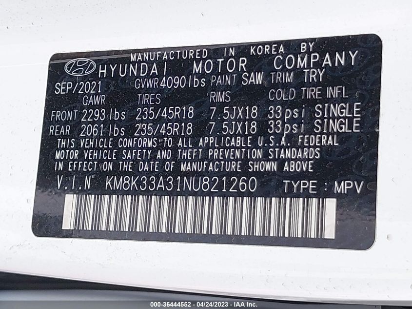 2022 HYUNDAI KONA N LINE - KM8K33A31NU821260