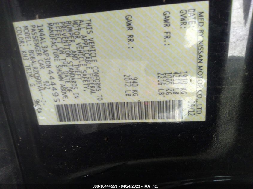 2013 NISSAN ALTIMA 2.5 S - 1N4AL3AP3DN444495