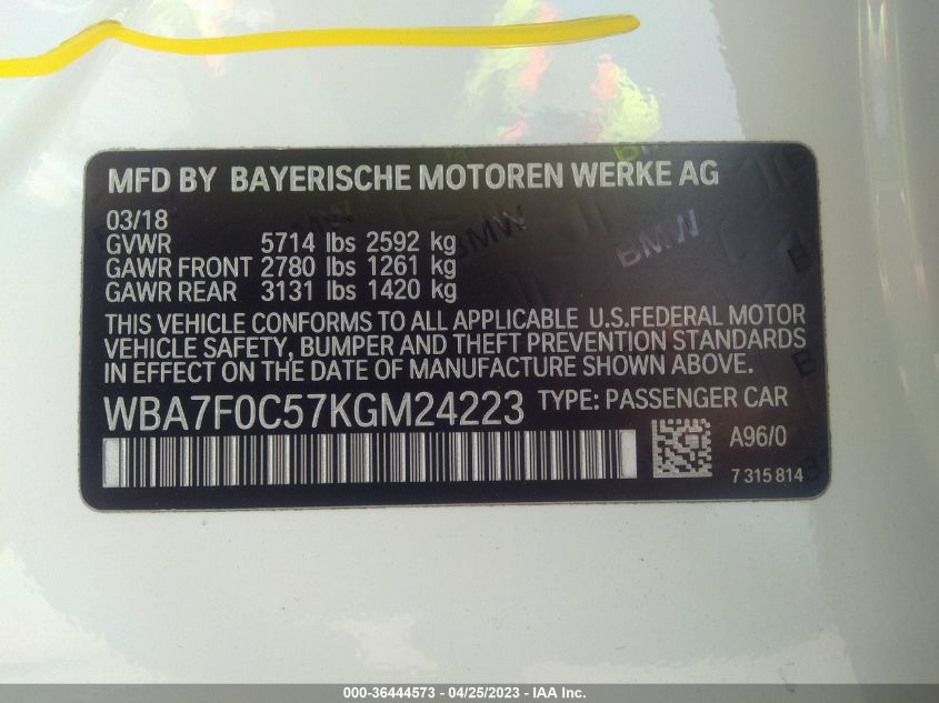 2019 BMW 7 SERIES 750I - WBA7F0C57KGM24223
