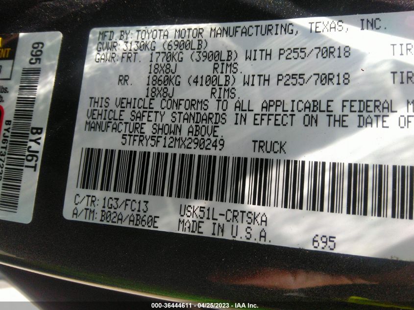 2021 TOYOTA TUNDRA 2WD SR/SR5 - 5TFRY5F12MX290249