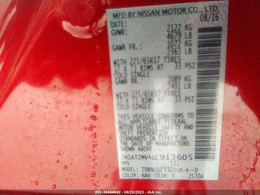 2016 NISSAN ROGUE SV - 5N1AT2MV4GC913605