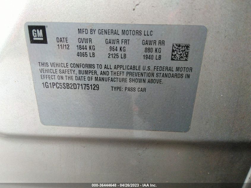 2013 CHEVROLET CRUZE 1LT - 1G1PC5SB2D7175129