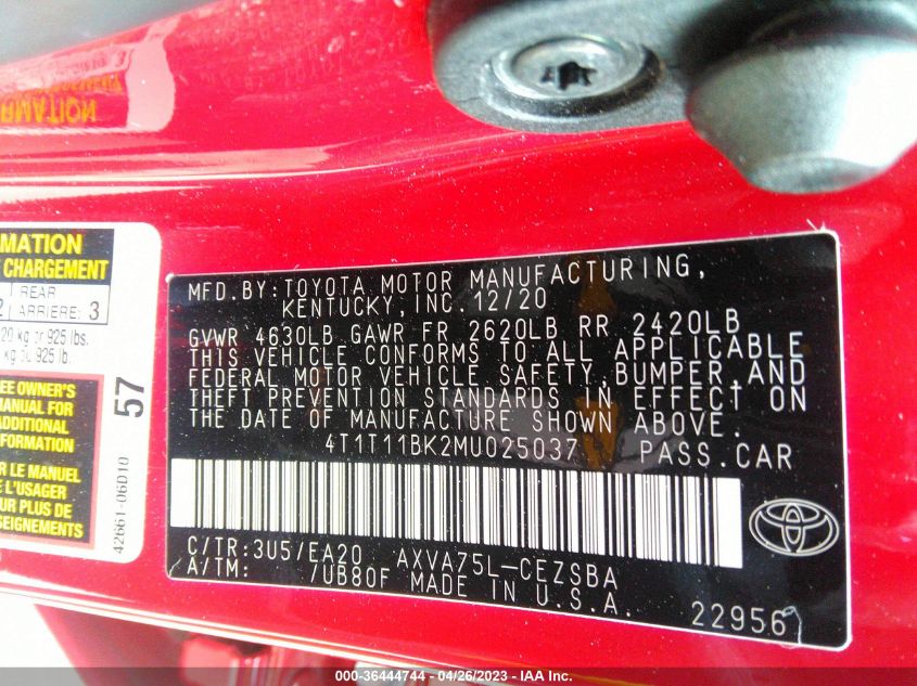 2021 TOYOTA CAMRY SE - 4T1T11BK2MU025037