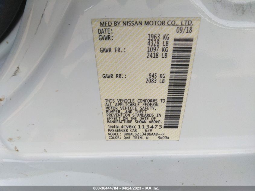 2019 NISSAN ALTIMA 2.5 SR - 1N4BL4CV6KC113473