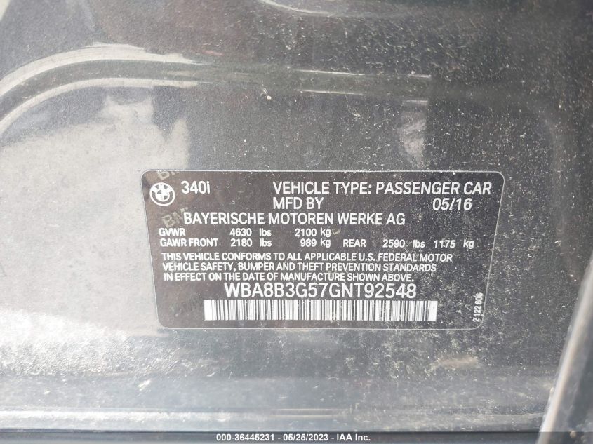 2016 BMW 340I WBA8B3G57GNT92548