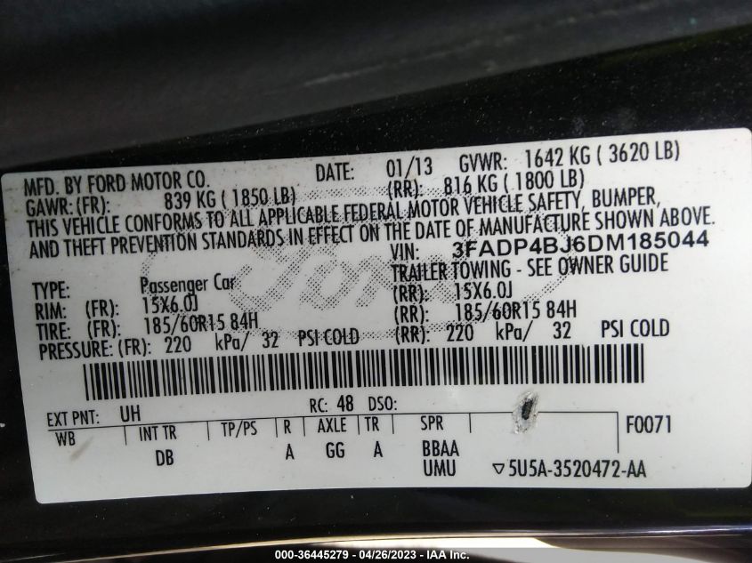2013 FORD FIESTA SE - 3FADP4BJ6DM185044