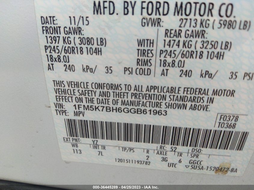 2016 FORD EXPLORER BASE - 1FM5K7BH6GGB61963