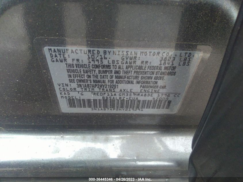 2017 NISSAN SENTRA S - 3N1AB7AP2HY219291