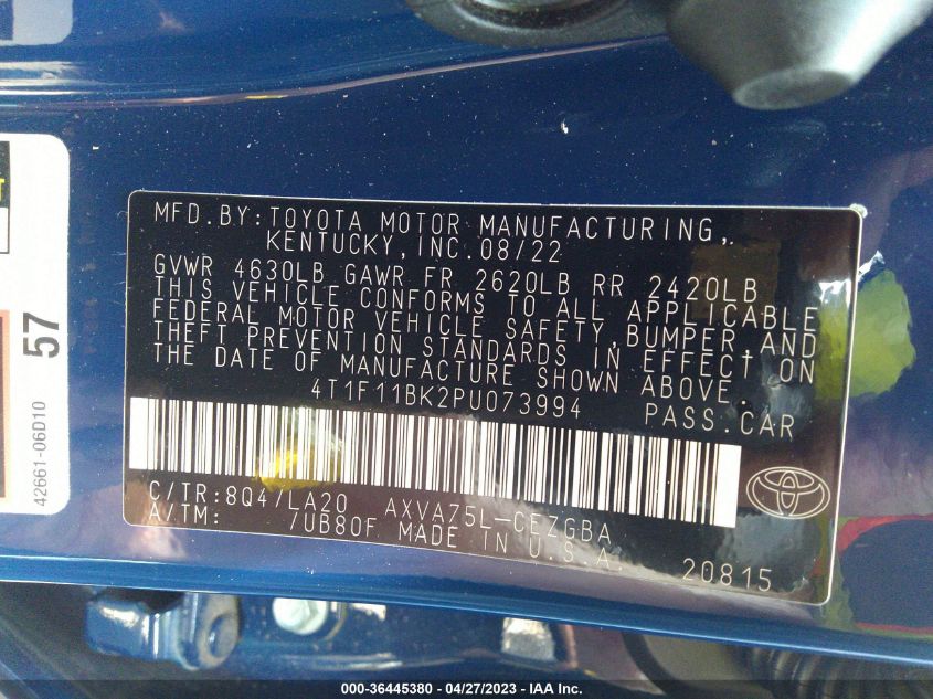 2023 TOYOTA CAMRY XLE - 4T1F11BK2PU073994