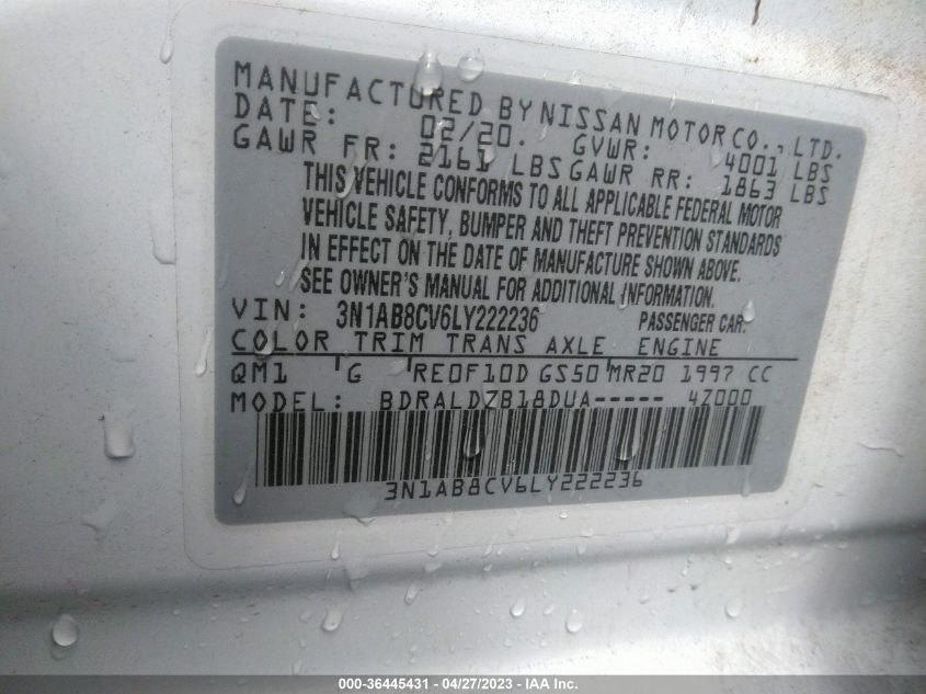 2020 NISSAN SENTRA SV - 3N1AB8CV6LY222236