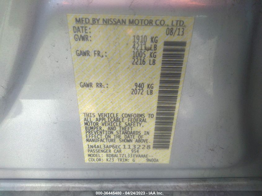 2014 NISSAN ALTIMA 2.5 SV - 1N4AL3AP6EC113228