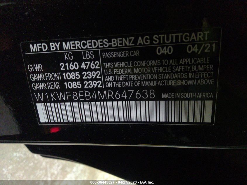 2021 MERCEDES-BENZ C-CLASS C 300 - W1KWF8EB4MR647638