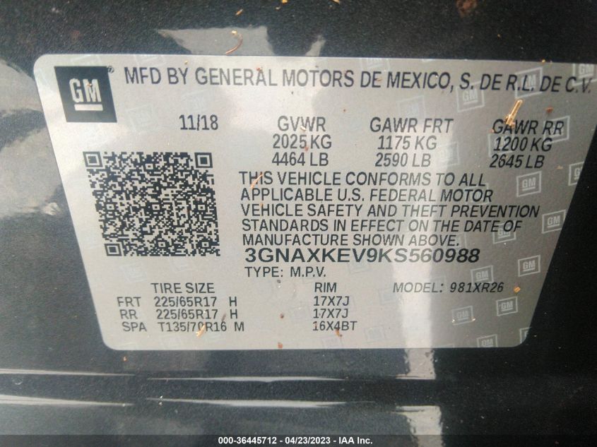 2019 CHEVROLET EQUINOX LT - 3GNAXKEV9KS560988