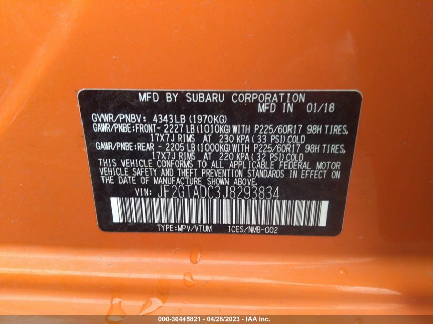 2018 SUBARU CROSSTREK PREMIUM - JF2GTADC3J8293834