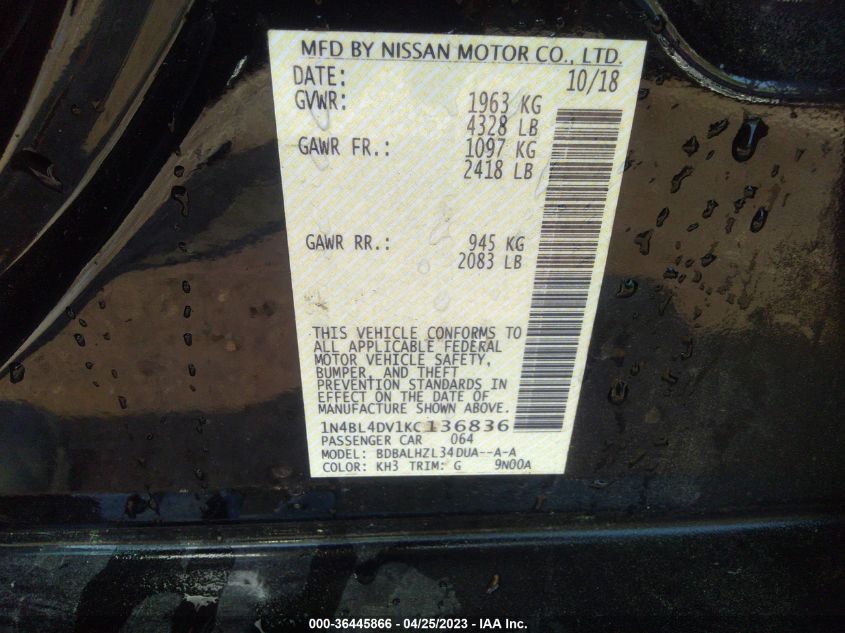 2019 NISSAN ALTIMA 2.5 SV - 1N4BL4DV1KC136836