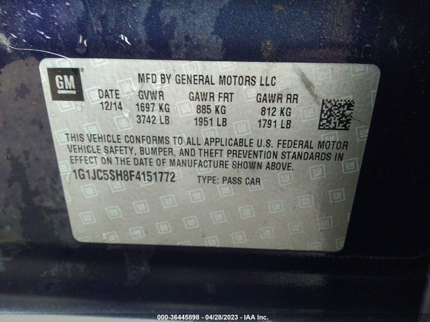 2015 CHEVROLET SONIC LT - 1G1JC5SH8F4151772