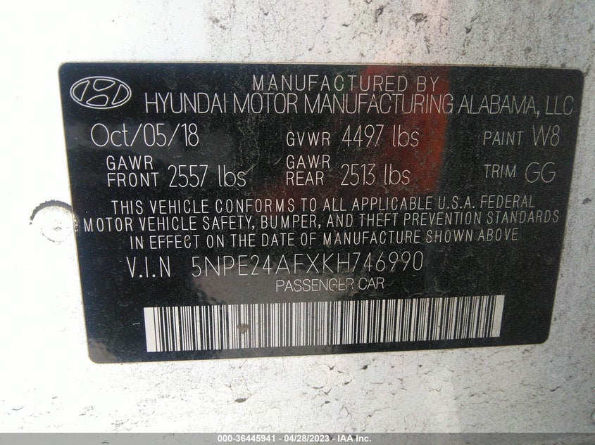 VIN 5NPE24AFXKH746990 2019 HYUNDAI SONATA SE