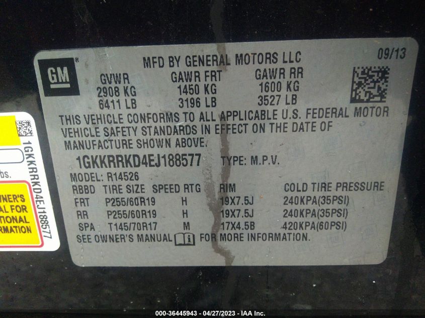 2014 GMC ACADIA SLT - 1GKKRRKD4EJ188577