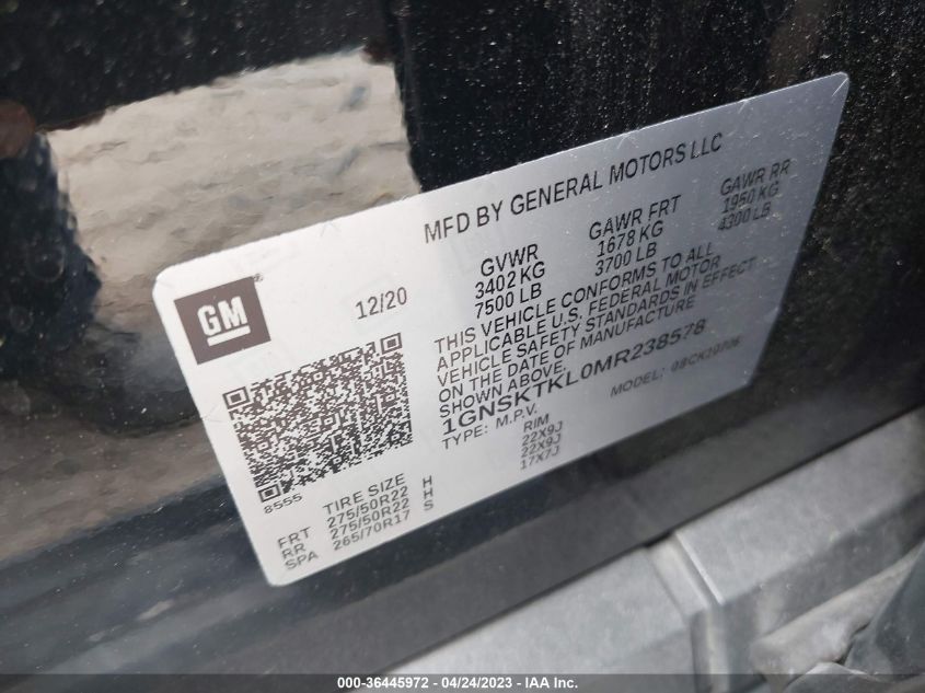2021 CHEVROLET TAHOE HIGH COUNTRY - 1GNSKTKL0MR238578