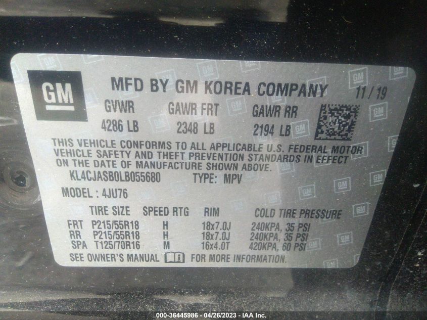 2020 BUICK ENCORE PREFERRED - KL4CJASB0LB055680
