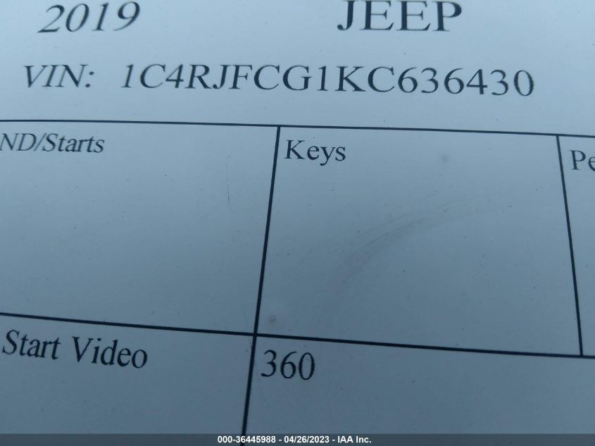 2019 JEEP GRAND CHEROKEE OVERLAND - 1C4RJFCG1KC636430