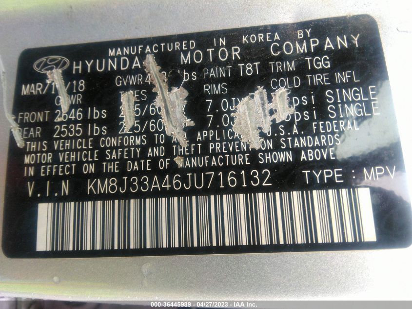 2018 HYUNDAI TUCSON SEL - KM8J33A46JU716132