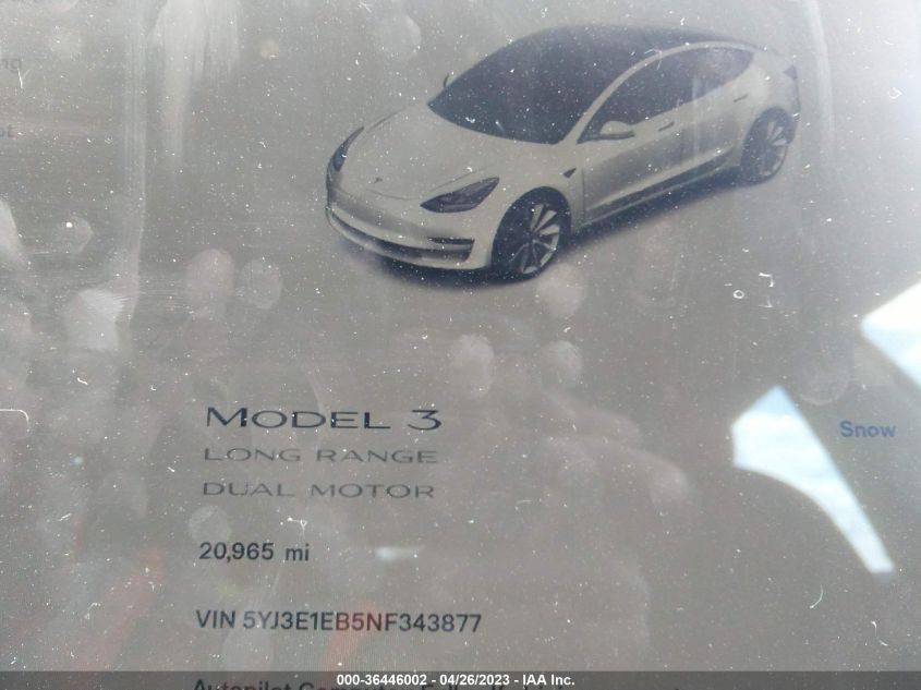 2022 TESLA MODEL 3 LONG RANGE - 5YJ3E1EB5NF343877