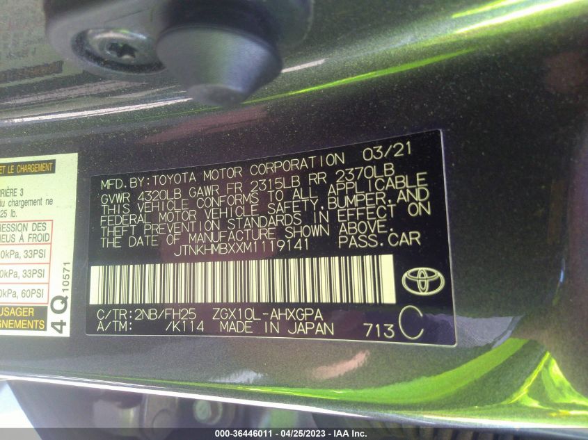 2021 TOYOTA C-HR LE/XLE/LIMITED/NIGHTSHADE - JTNKHMBXXM1119141