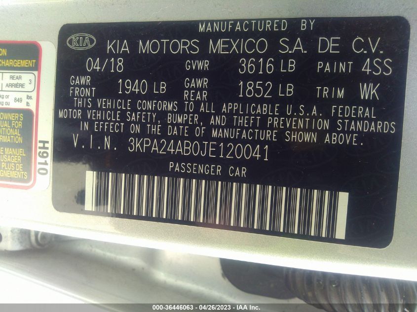 2018 KIA RIO S - 3KPA24AB0JE120041