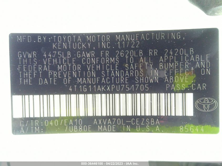 2023 TOYOTA CAMRY SE/SE NIGHTSHADE - 4T1G11AKXPU751705