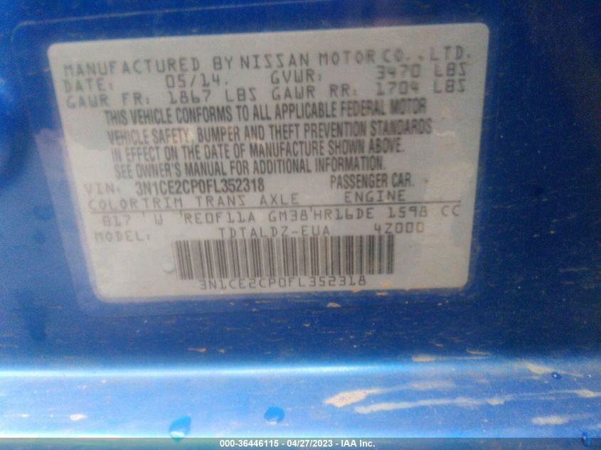 2015 NISSAN VERSA NOTE S/S PLUS/SV/SL/SR - 3N1CE2CPOFL352318