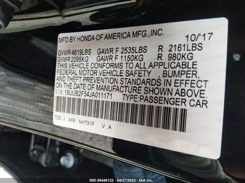 2018 ACURA TLX W/TECHNOLOGY PKG - 19UUB2F54JA011171