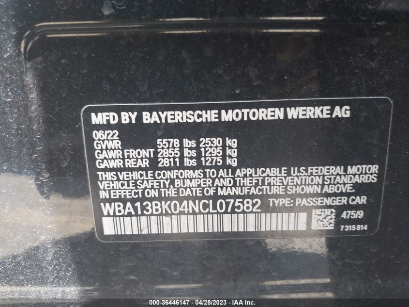 2022 BMW 5 SERIES M550I XDRIVE - WBA13BK04NCL07582