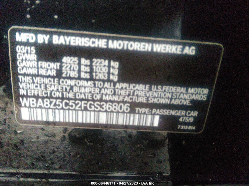 2015 BMW 3 SERIES GRAN TURISMO 328I XDRIVE - WBA8Z5C52FGS36806