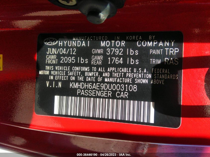 2013 HYUNDAI ELANTRA COUPE SE - KMHDH6AE9DU003108