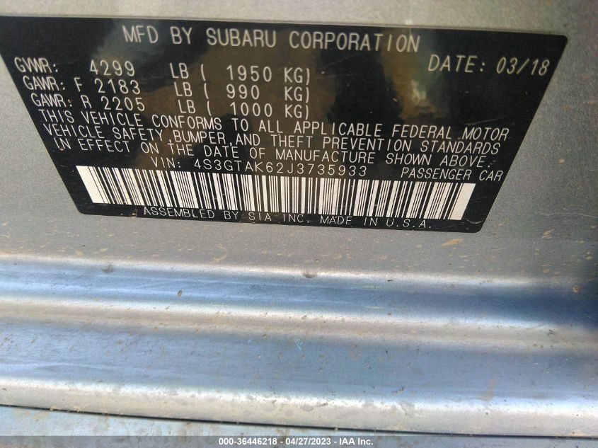 2018 SUBARU IMPREZA SPORT - 4S3GTAK62J3735933