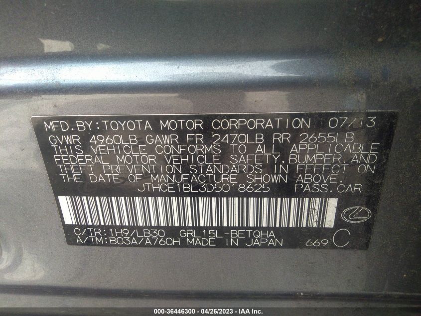 2013 LEXUS GS 350 - JTHCE1BL3D5018625