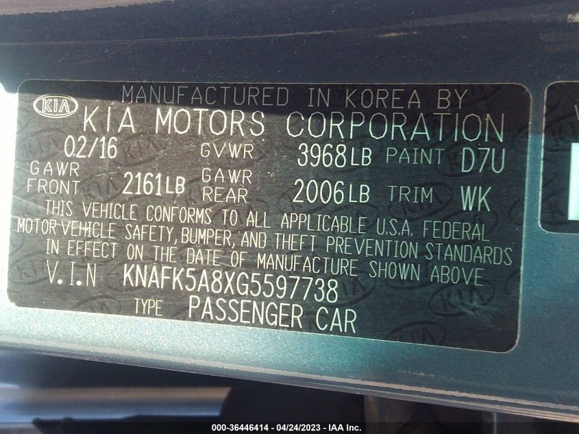 2016 KIA FORTE 5-DOOR LX - KNAFK5A8XG5597738