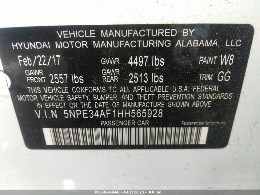 2017 HYUNDAI SONATA LIMITED - 5NPE34AF1HH565928