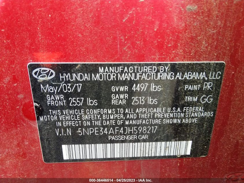 2018 HYUNDAI SONATA LIMITED - 5NPE34AF4JH598217